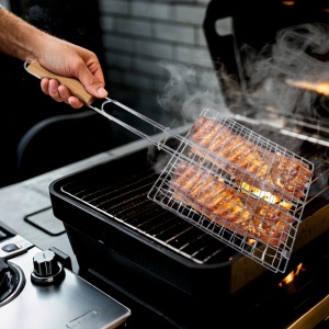 Suport carne pentru gratar KLUGMEISTER KY049, din otel, cu maner de lemn - Img 2
