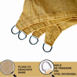 Umbrar/prelata de soare patrata din PE, MESTERINO PE1800303 3 m X 3 m, densitate 180g/mp, culoare bej, protectie UV - Img 2