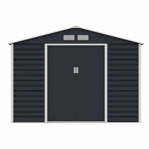 Casuta / magazie de gradina metalica MESTERINO Evan-E, gri/bej, 277x322x200 cm, cu usi culisante, baza metalica CADOU - Img 3