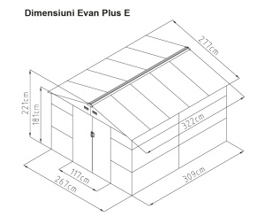 Casuta / magazie de gradina metalica MESTERINO Evan-Plus-E, gri/bej, 277x322x221 cm, cu usi culisante, baza metalica CADOU - Img 2