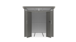 Casuta / magazie de gradina premium metalica, KLUGMEISTER Anna-B Gri Aluminiu, dimensiuni 230x230x222 cm, cu fereastra si baza metalica - Img 3