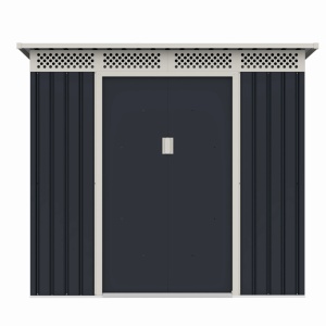 Casuta / magazie de gradina premium metalica, MESTERINO Bella-A, Gri/Bej, dimensiuni 215x142x184 cm, cu usi culisante si baza metalica - Img 2