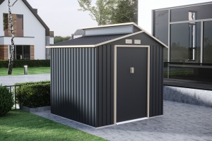 Casuta / magazie de gradina premium metalica, MESTERINO Oscar B Gri/Bej, dimensiuni 220x193x214 cm, cu baza metalica - Img 4