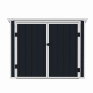 Casuta / magazie de gradina premium, panel plastic si ranforsare metal, MESTERINO Colin-A, Gri/Bej, dimensiuni 199x90x149 cm, usi cu balama, baza metalica