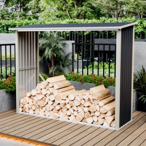 Magazie de lemne, pentru depozitare ideala, din metal zincat vopsit MESTERINO WA-B, Gri/Bej, dimensiuni 242x89x190 cm - Img 4