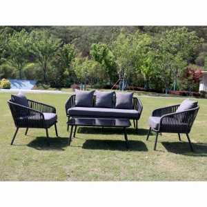 Set mobiler terasa/gradina din aluminiu KLUGMEISTER KJF10537, canapea + doua fotolii + masa din sticla (perne incluse), culoare gri - Img 2