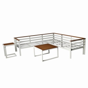 Set mobilier terasa/gradina KLUGMEISTER KJFA003, coltar 5 locuri si masa cu cadru de aluminiu, culoare gri - Img 3