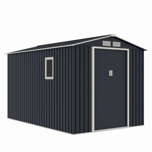 Casuta / magazie de gradina metalica MESTERINO Archer-Plus-C-3, gri/bej, 213x322x205 cm, cu usi culisante, baza metalica CADOU - Img 4