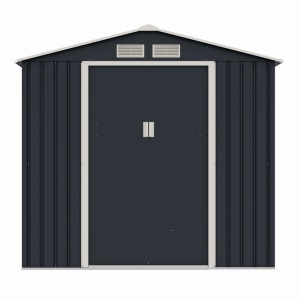 Casuta / magazie de gradina premium metalica MESTERINO Archer-A, Gri/Bej, dimensiuni 213x131x195 cm, cu usi culisante si baza metalica