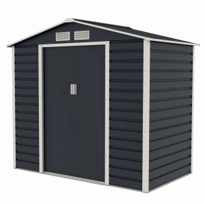 Casuta / magazie de gradina premium metalica, MESTERINO Evan-A, Gri/Bej, dimensiuni 213x131x192 cm, cu usi culisante si baza metalica - Img 3