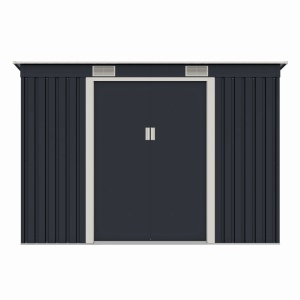 Casuta / magazie de gradina premium metalica, MESTERINO S2001-B, Gri/Bej, dimensiuni 261x121x176 cm, cu usi culisante si baza metalica - Img 2
