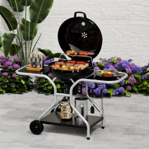 Gratar pe carbuni KLUGMEISTER KY22020T, material otel, cu capac si roti de deplasare, inaltime gatire 78 cm, dimensiuni 133x67x98 cm - Img 4