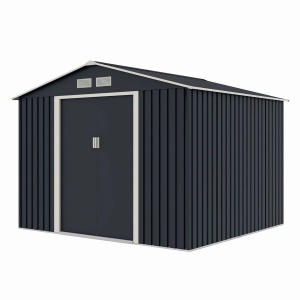 Casuta / magazie de gradina metalica MESTERINO S1001-D gri/bej 261x241x198 cm, usi culisante, baza metalica CADOU - Img 4