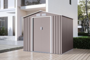 Casuta / magazie de gradina premium metalica, MESTERINO Archer-B Gri cald, dimensiuni 213x195x195 cm cu baza metalica - Img 4