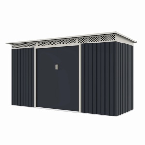 Casuta / magazie de gradina premium metalica, MESTERINO Bella-C, Gri/Bej, dimensiuni 343x142x184 cm, cu usi culisante si baza metalica - Img 3
