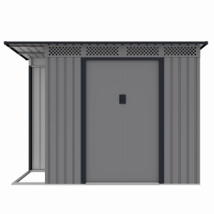 Casuta / magazie de gradina premium metalica, MESTERINO Chester-A, Gri/Bej, dimensiuni 257x142x184 cm, cu usi culisante si baza metalica - Img 2