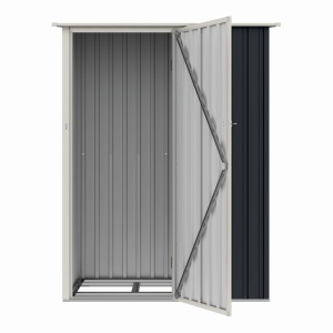 Casuta / magazie de gradina premium metalica, MESTERINO Joy-A, Gri/Bej, dimensiuni 143x89x186 cm, cu usa cu balama si baza metalica - Img 4