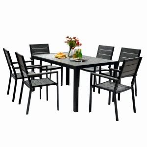 Set mobilier terasa/gradina KLUGMEISTER KJT2056, structura din otel, masa + 6 scaune din HDPE, culoare gri - Img 2