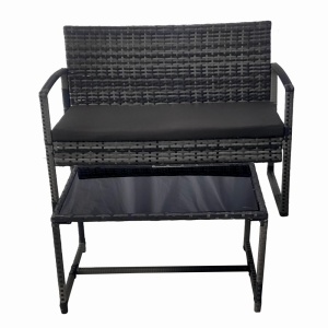 Set mobilier terasa/gradina tip ratan KLUGMEISTER KJF4965, canapea + doua fotolii + masuta din sticla securizata, culoare gri - Img 4