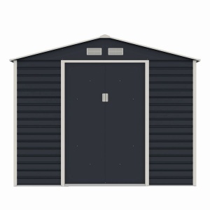 Casuta / magazie de gradina metalica MESTERINO Evan-Plus-E, gri/bej, 277x322x221 cm, cu usi culisante, baza metalica CADOU - Img 3