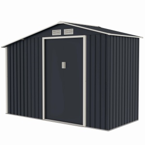 Casuta / magazie de gradina premium metalica, MESTERINO Luke-A, Gri/Bej, dimensiuni 278x131x195 cm, cu usi culisante si baza metalica - Img 2