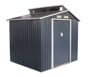 Casuta / magazie de gradina premium metalica, MESTERINO Oscar B Gri/Bej, dimensiuni 220x193x214 cm, cu baza metalica