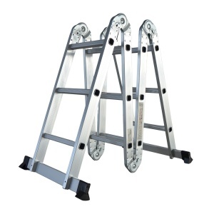 Scara multifunctionala din aluminiu cu balama 4X3 trepte MESTERINO TOOLS MTJL201-4X3, 3.6 metri, greutate maxima 150 kg - Img 2