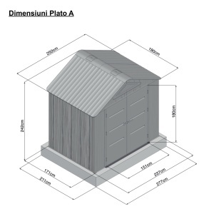 Casuta / magazie de gradina din polietilena HDPE MESTERINO PLATO-A, usi si acoperis maro, pereti gri antracit, 250x180x242 cm, cu podea din plastic HDPE, cinci carlige si doua polite CADOU - Img 2