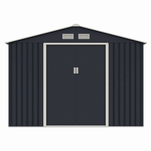 Casuta / magazie de gradina metalica MESTERINO Archer-E, gri/bej, 277x322x203 cm, cu usi culisante, baza metalica CADOU - Img 4