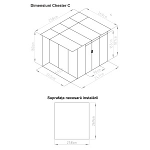 Casuta / magazie de gradina metalica MESTERINO Chester-C, gri/bej, 257x269x187 cm, cu usi culisante, baza metalica CADOU - Img 2