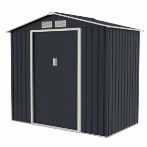 Casuta / magazie de gradina premium metalica MESTERINO Archer-A, Gri/Bej, dimensiuni 213x131x195 cm, cu usi culisante si baza metalica - Img 3
