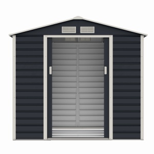Casuta / magazie de gradina premium metalica, MESTERINO Evan-A, Gri/Bej, dimensiuni 213x131x192 cm, cu usi culisante si baza metalica - Img 4