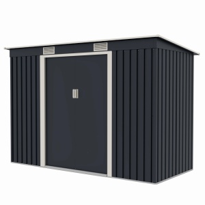 Casuta / magazie de gradina premium metalica, MESTERINO S2001-B, Gri/Bej, dimensiuni 261x121x176 cm, cu usi culisante si baza metalica - Img 3
