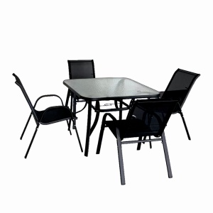 Set mobilier terasa/gradina KLUGMEISTER KJFT011, pentru patru persoane cu umbrela, culoare neagra - Img 2
