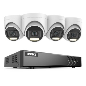Sistem performant de supraveghere video ANNKE DW81KN+CR1CW*4, DVR 8 canale Hibrid, 4 camere tip Turret interior/exterior 5MP, Ultra HD/2k+, lumina duala IR si alba, vedere nocturna, audio, rezistent la intemperii
