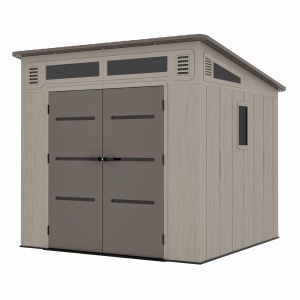 Casuta / magazie de gradina din polietilena HDPE Mesterino HUME-A, usi si acoperis maro, pereti gri antracit, 254x254x230 cm, cu podea din plastic HDPE, cinci carlige si doua polite CADOU - Img 3