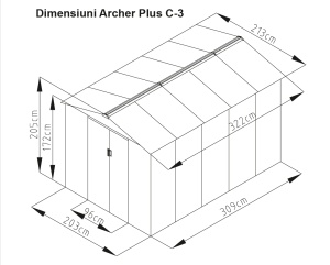 Casuta / magazie de gradina metalica MESTERINO Archer-Plus-C-3, gri/bej, 213x322x205 cm, cu usi culisante, baza metalica CADOU - Img 2