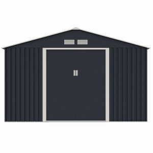 Casuta / magazie de gradina metalica MESTERINO S1001-G gri/bej 321x301x205 cm, usi culisante, baza metalica CADOU