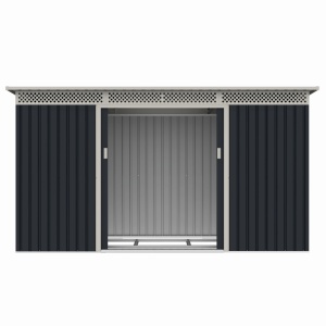 Casuta / magazie de gradina premium metalica, MESTERINO Bella-C, Gri/Bej, dimensiuni 343x142x184 cm, cu usi culisante si baza metalica - Img 4