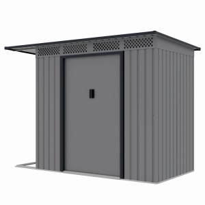 Casuta / magazie de gradina premium metalica, MESTERINO Chester-A, Gri/Bej, dimensiuni 257x142x184 cm, cu usi culisante si baza metalica - Img 3