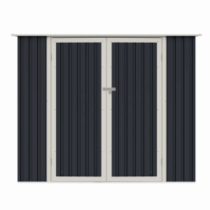 Casuta / magazie de gradina premium metalica, MESTERINO Joy-B, Gri/Bej, dimensiuni 222x149x194 cm, cu usi cu balama si baza metalica - Img 2