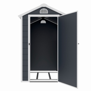 Casuta / magazie de gradina premium, panel plastic si ranforsare metal, MESTERINO AVE-B, Gri/Bej, dimensiuni 134x192x204 cm, usa cu balama, baza metalica - Img 4