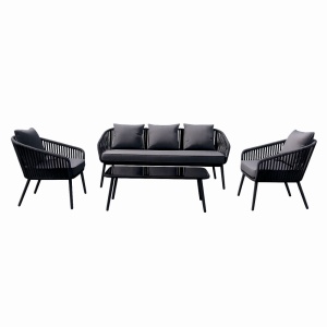 Set mobiler terasa/gradina din aluminiu KLUGMEISTER KJF10537, canapea + doua fotolii + masa din sticla (perne incluse), culoare gri