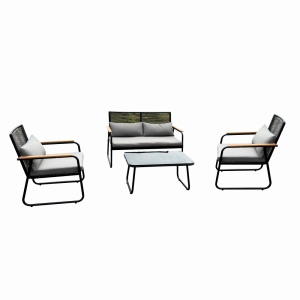 Set mobilier terasa/gradina KLUGMEISTER KJF3298, doua fotolii + canapea + masuta, cu perne incluse, culoare gri/negru - Img 2
