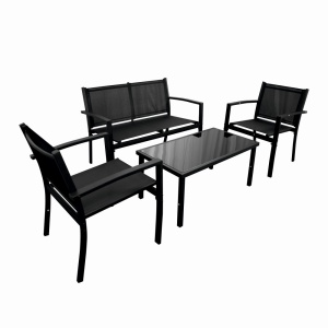 Set mobilier terasa/gradina KLUGMEISTER KJFT079, doua fotolii + canapea + masuta din sticla securizata, culoare neagra - Img 2