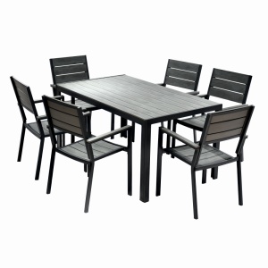 Set mobilier terasa/gradina KLUGMEISTER KJT2056, structura din otel, masa + 6 scaune din HDPE, culoare gri - Img 3