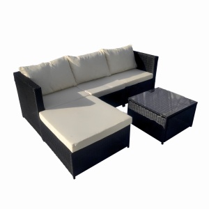 Set mobilier terasa/gradina tip ratan KLUGMEISTER KJFR008, canapea + suport picioare + masuta din sticla securizata, culoare gri - Img 2
