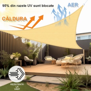 Umbrar/prelata de soare patrata din PE, MESTERINO PE1800303 3 m X 3 m, densitate 180g/mp, culoare bej, protectie UV - Img 4
