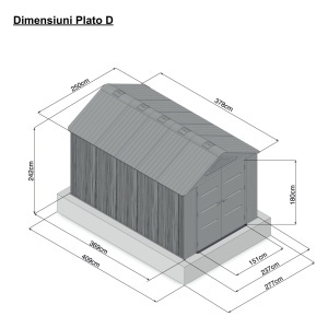 Casuta / magazie de gradina din polietilena HDPE Mesterino PLATO-D, usi si acoperis maro, pereti gri antracit, 250x378x242 cm, cu podea din plastic HDPE, cinci carlige si doua polite CADOU - Img 2