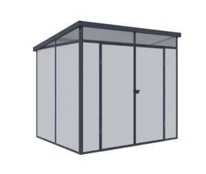 Casuta / magazie de gradina premium din material plastic, KLUGMEISTER Toya B Gri, dimensiuni 238x191x215 cm, cu baza metalica